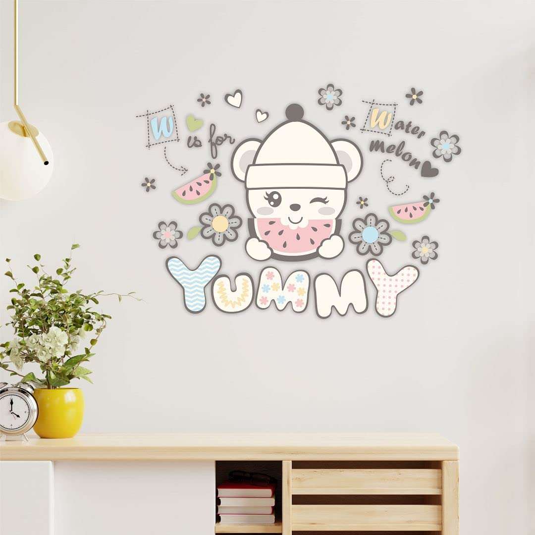 KREEPO Yummy Water Melon with Cute Teddy Self-Adhesive PVC Vinyl Wall Sticker for Wall Decor Size(45cm x 60cm)_kr17 3