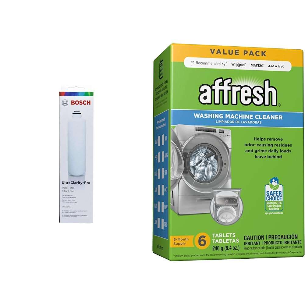 Bosch 11032531 Genuine OEM UltraClarity® Pro Water Filter Cartridge (White) for Bosch Refrigerators & Affresh Washing Machine Cleaner, Cleans Front Load and Top Load Washers, Including HE, 6 Tablets 1