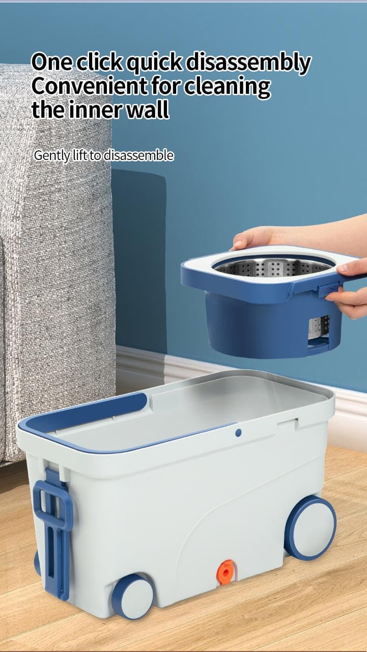 SYSVENT The Future Spin Mop and Bucket System with Wheels, Stainless Steel Basket, Dual Chamber Design (Blue&White) Wiht [2 Refill ] 6