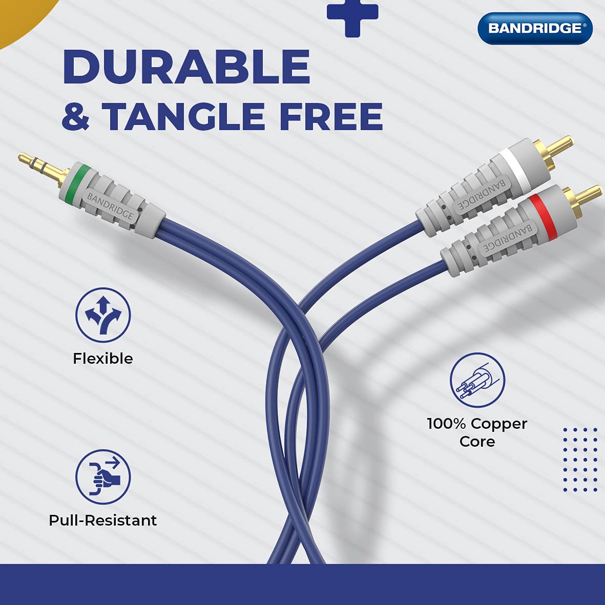 BANDRIDGE 3.5mm male to 2xRCA Y Splitter Stereo Audio Cable, With PVC Jacket & Gold Plated Connectors, Compatible with Amplifiers, Soundbar, Smartphones, Speakers and more (2 Meter) 6