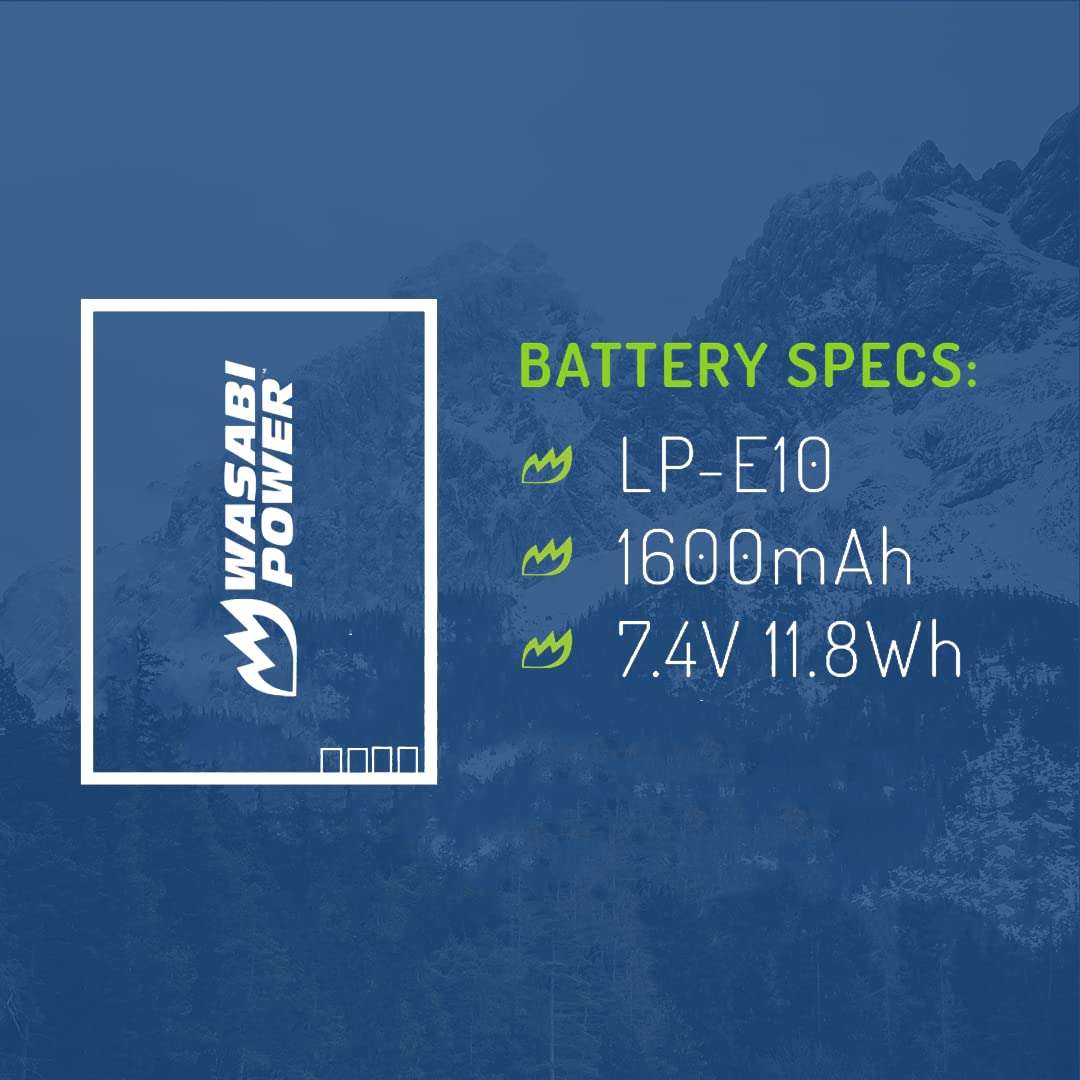 Wasabi Power Battery (2-Pack) for Canon LP-E10 & Canon EOS Rebel T3, Rebel T5, Rebel T6, Rebel T7, Rebel T100, 1100D, 1200D, 1300D, 1500D, 2000D, 3000D, 4000D, Kiss X50, Kiss X70 3