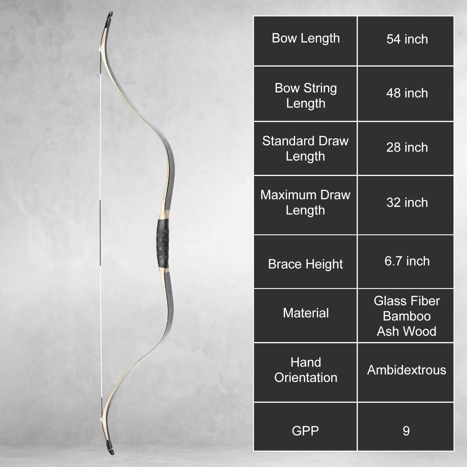 AF Archery Tatar Recurve Bow, Traditional Laminated Horse Bow for Mounted Archery and Precision Shooting, High Gloss Longbow Left Right Hand(Black, 35 lbs) 2