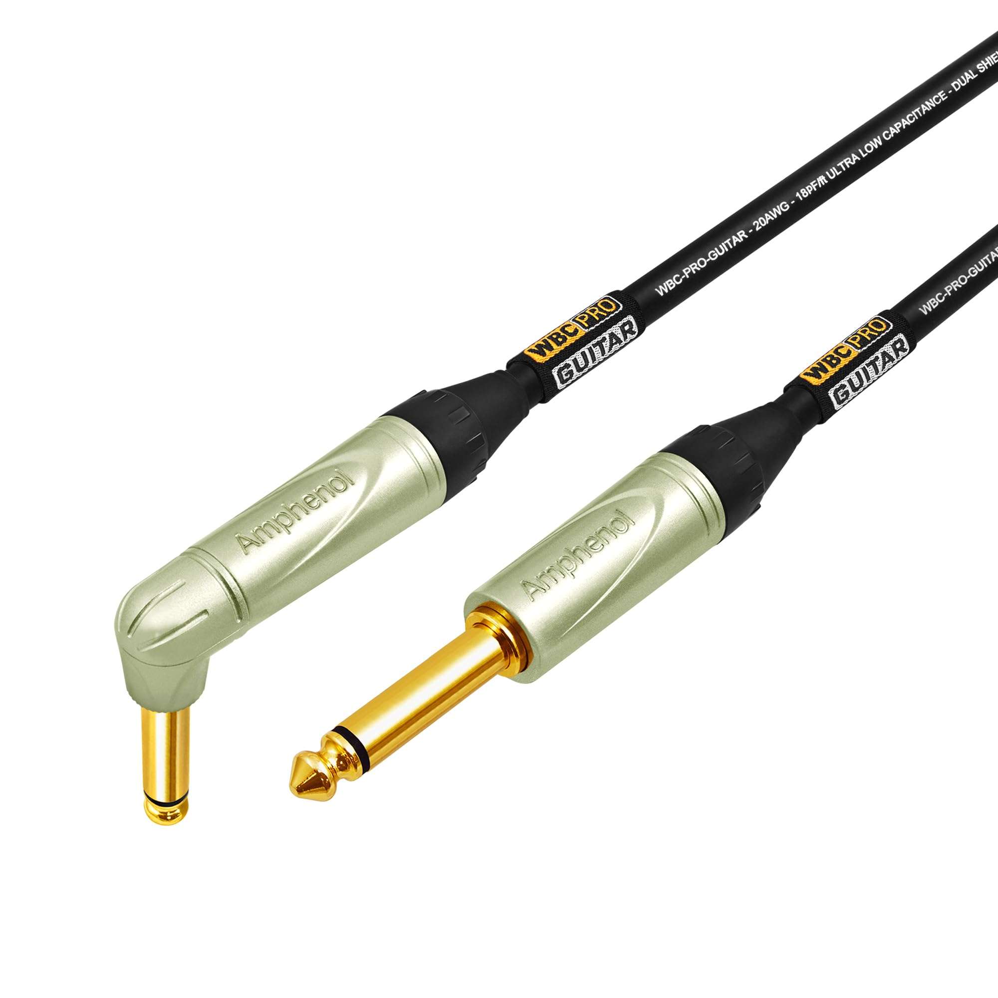 6 Foot - WBC-PRO-Guitar – 20 AWG - Low-Cap (18pF/ft) – Pro-Grade – Graphite-Based - Dual-Shielded Guitar, Bass, Instrument Cable with Amphenol QM2R-AU & QM2P-AU ¼ Inch (6.35mm) Gold TS Connectors 5