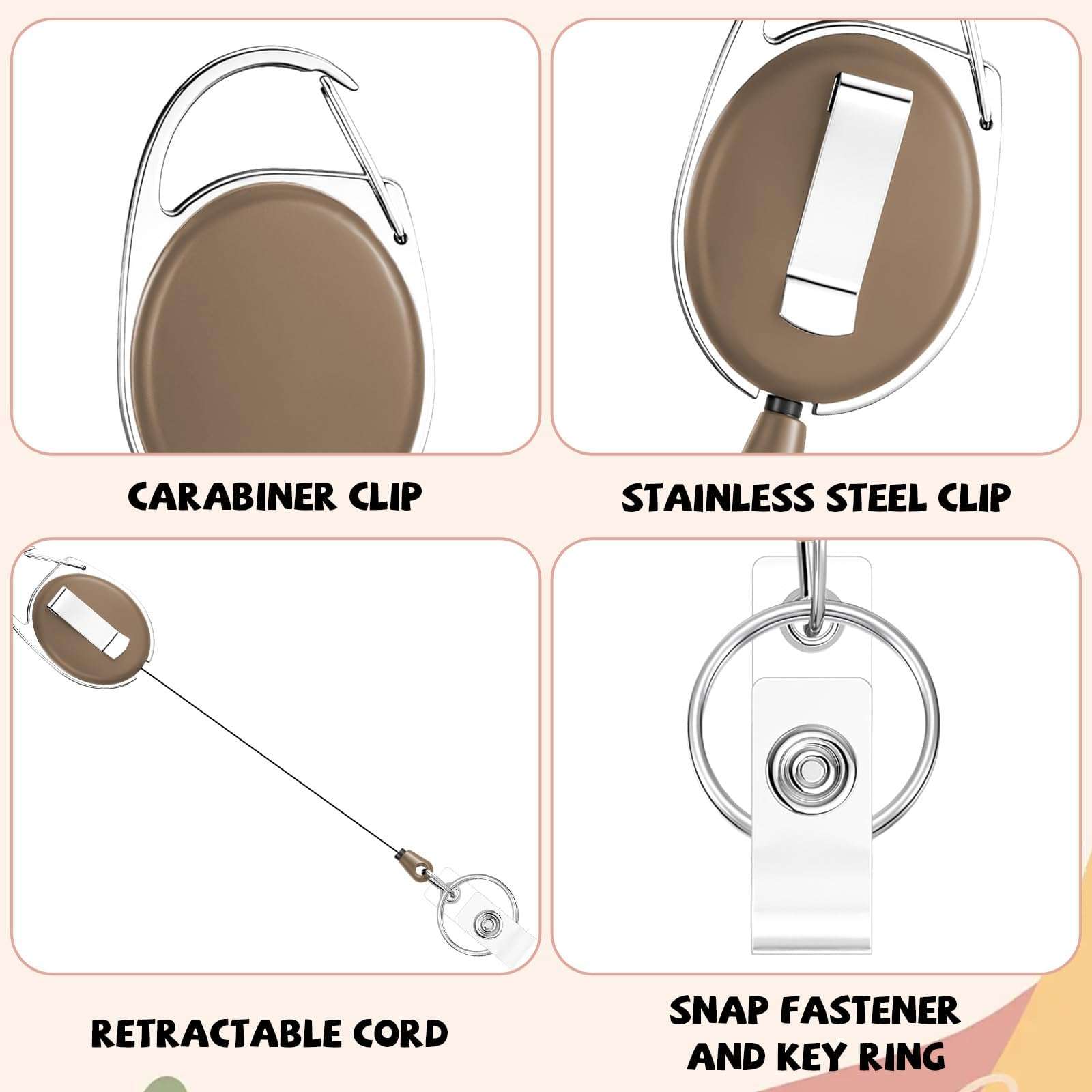 Bornerwhite 6 Color 60 Pcs Retractable Badge Holder with Carabiner Clips and Key Ring ID Badge Holder Retractable Clip Bulk for Office Worker Doctor Nurse Employee School Students Gifts 4