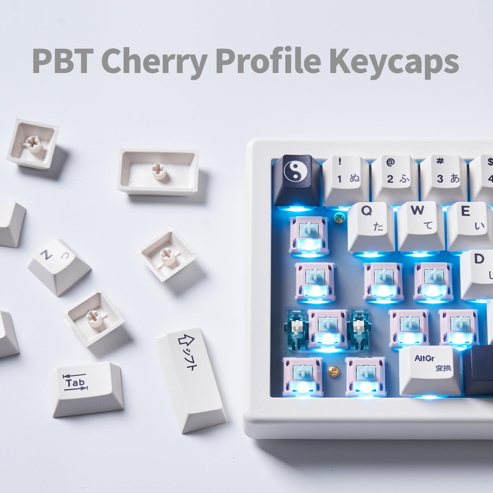 SUEHIODHY GMK67 White Japanese Mechanical Keyboard Hot-Swappable Bluetooth/2.4G/Type-C 65% Custom RGB Keyboard with Linear Lubed Switches VIA Programmable Volume Knob for Win/Mac/iOS 4