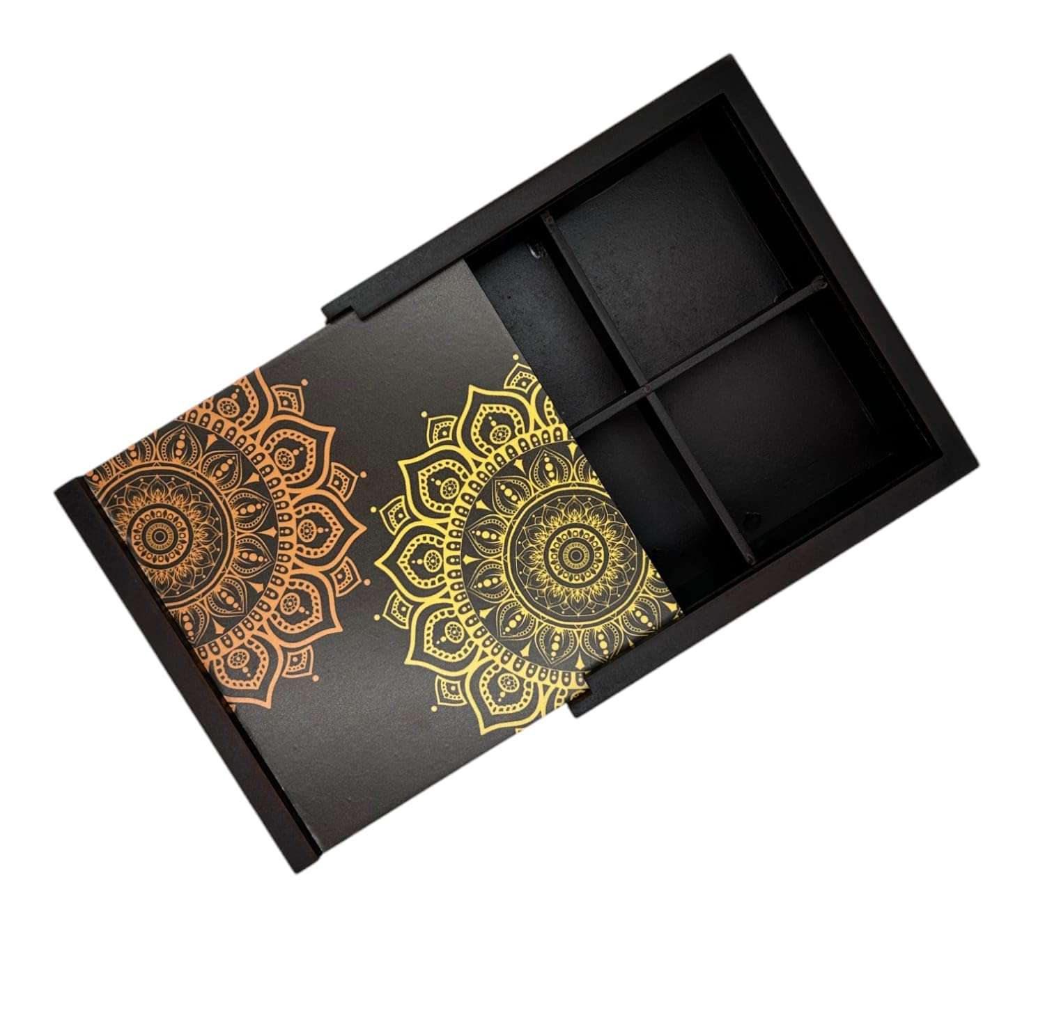 Angira handicrafts Wooden Dry Fruit Box Multipurpose 4 Section Handcrafted Large Size Square Dry Fruit Box for Diwali Gift, Food Storage, Spice Box AHS-WBOXX010 4