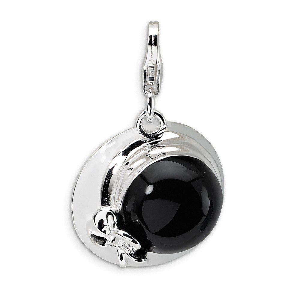 FB Jewels Solid Sterling Silver 3-D Blk & White Enameled Hat W/Lobster Clasp Charm