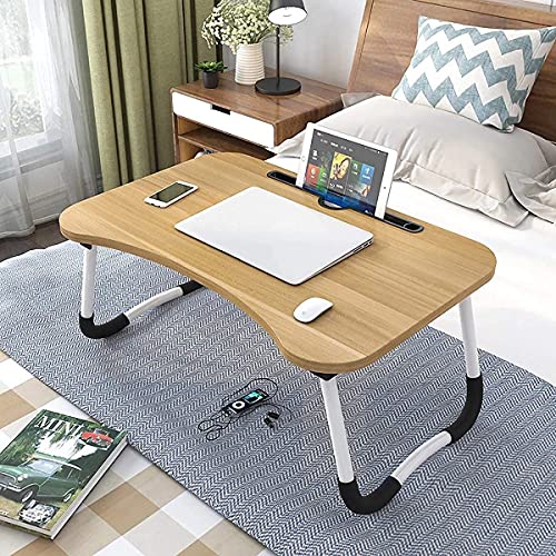 Laptop Table Foldable Portable Notebook Bed Lap Desk Tray Stand Reading Holder with Coffee Cup Slot for Breakfast, Reading & Movie Watching Multifunction Study Lapdesk Wooden