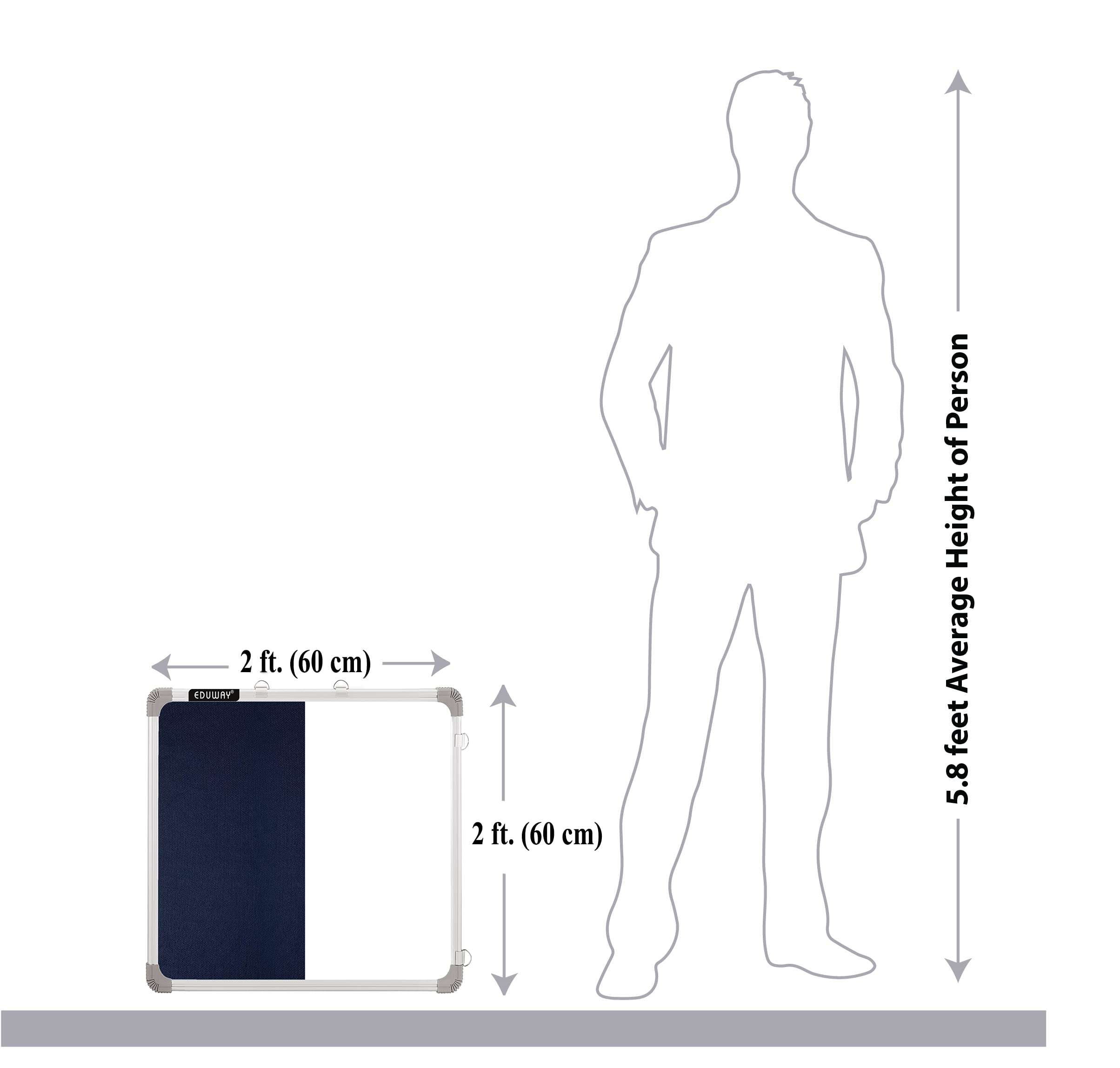 Eduway 2x2 ft. Combination Board (Non Magnetic Whiteboard with Blue Pin-up Notice Board) with 30 Push Pins for Home, Office & School, Heavy-Duty Aluminium Frame (White, Blue) 5