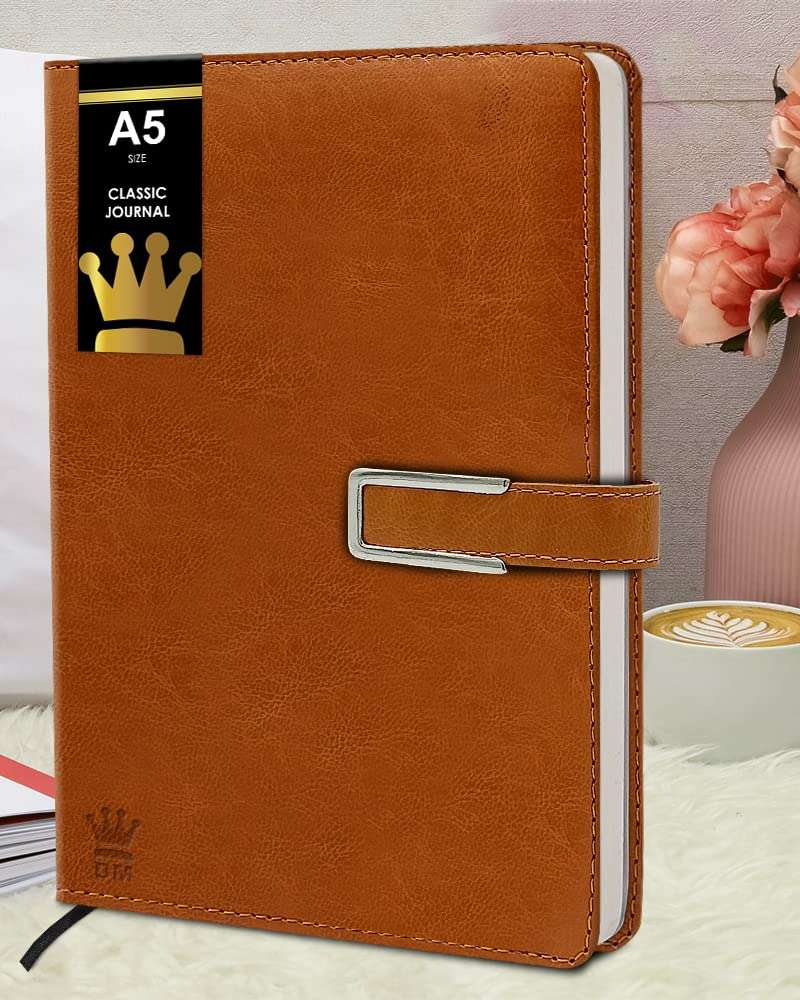 Diarymart Leather Hardbound Executive Notebook Diary with Metallic Lock For Office Personal Use, A5 Size, 192 Pages (Brown) 1