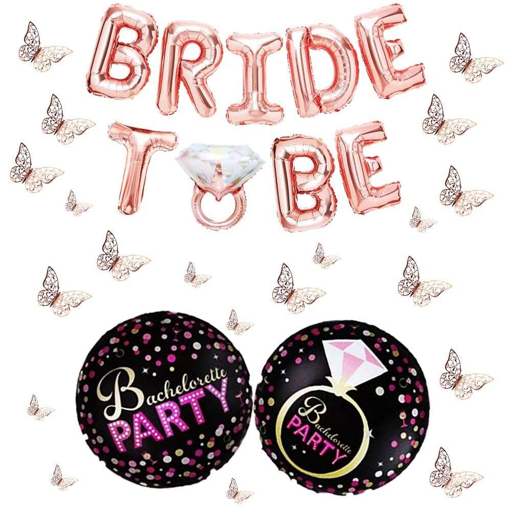 Pop The Party Bachelorette Party Decorations - 15 Pc Bridal Shower Decorations | with Rose Gold Butterfly |Bride to Be Rose Gold Foil Balloons for Bachelorette Party Decoration 1