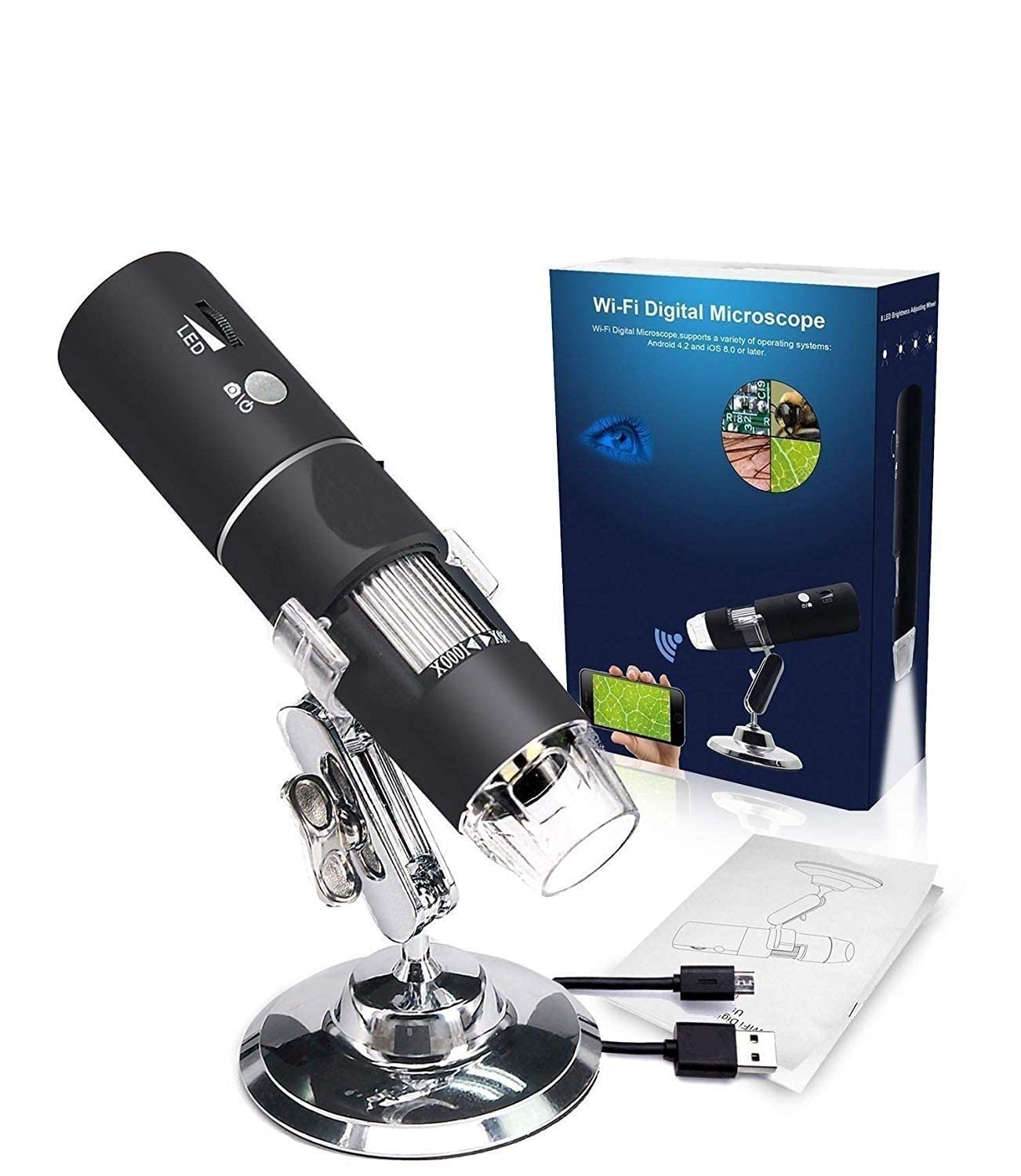 RuhZa Wireless Digital Microscope, 50X-1000X Magnification Handheld USB HD Inspection Camera, with Stand Compatible for ifone,Android,iPad,Mac,Sams0ng Galaxxy,Windows Computer etc.