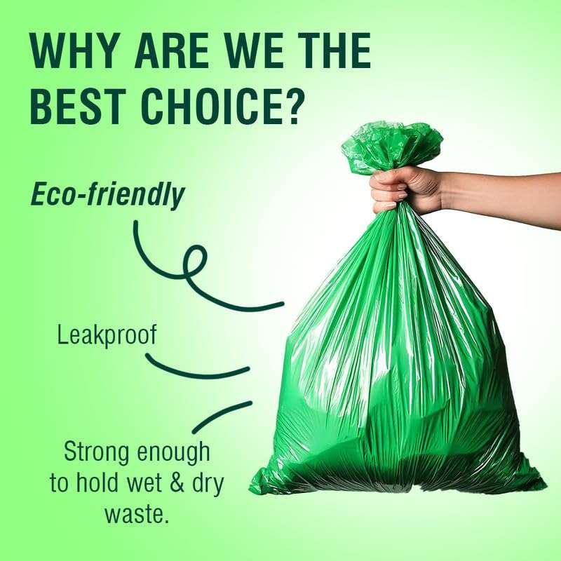 Beco Eco-Friendly Garbage Bags | 150 Pcs | Large- 24 x 32 Inches | 15 Bags x 10 Rolls | Green | Dustbin/Trash Bags with Detachable Drawstrings | For Dry & Wet waste 4