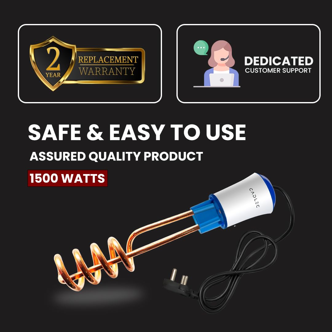 Cadlec UltraHeat 1500W Shockproof RapidHeat Technology Electric Copper Water Heater Immersion Rod With Waterproof & Protection | Instant Heating | ISI Certified 2 Year Warranty 5