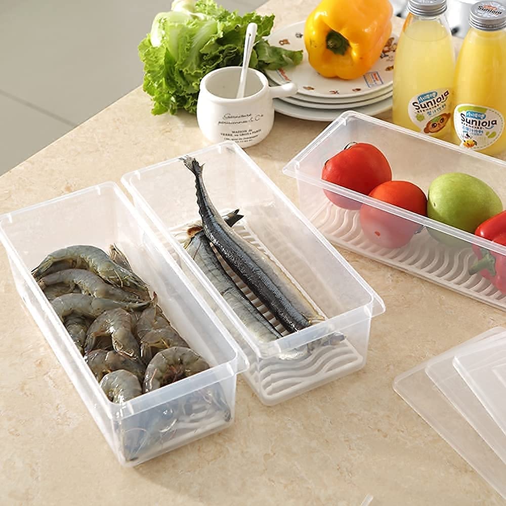 LEELA'S Food Storage Container, Fridge Organizer Case With Removable Drain Plate Stackable Freezer Storage Containers Keep Fresh For Storing Fish, Meat, Vegetables (1500ML) 5