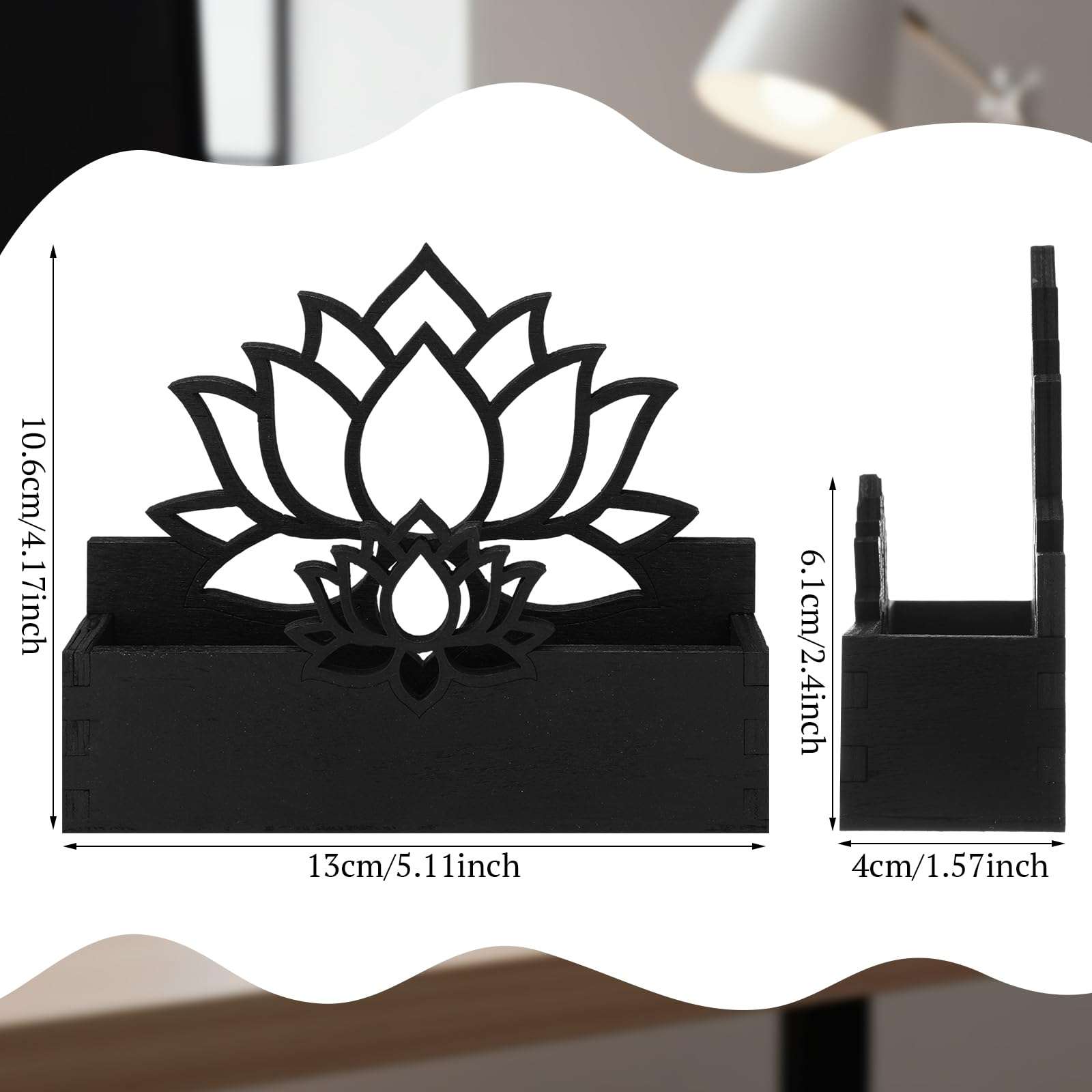 Qunclay 2 Pack Lotus Flower Business Card Holder, Wooden Decorative Business Card Holders for Desk Postcard Display Stand for Office Desktop (Black) 6