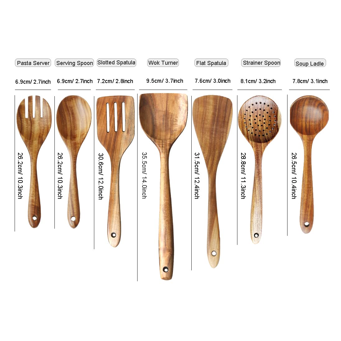 Wooden Spoons for Cooking, ADLORYEA Wood Kitchen Utensils Set, Natural Teak Wooden Cooking Utensils set for Nonstick Cookware, 7-Piece Sturdy Eco-friendly and Healthy Wooden Spatula for Cooking 2