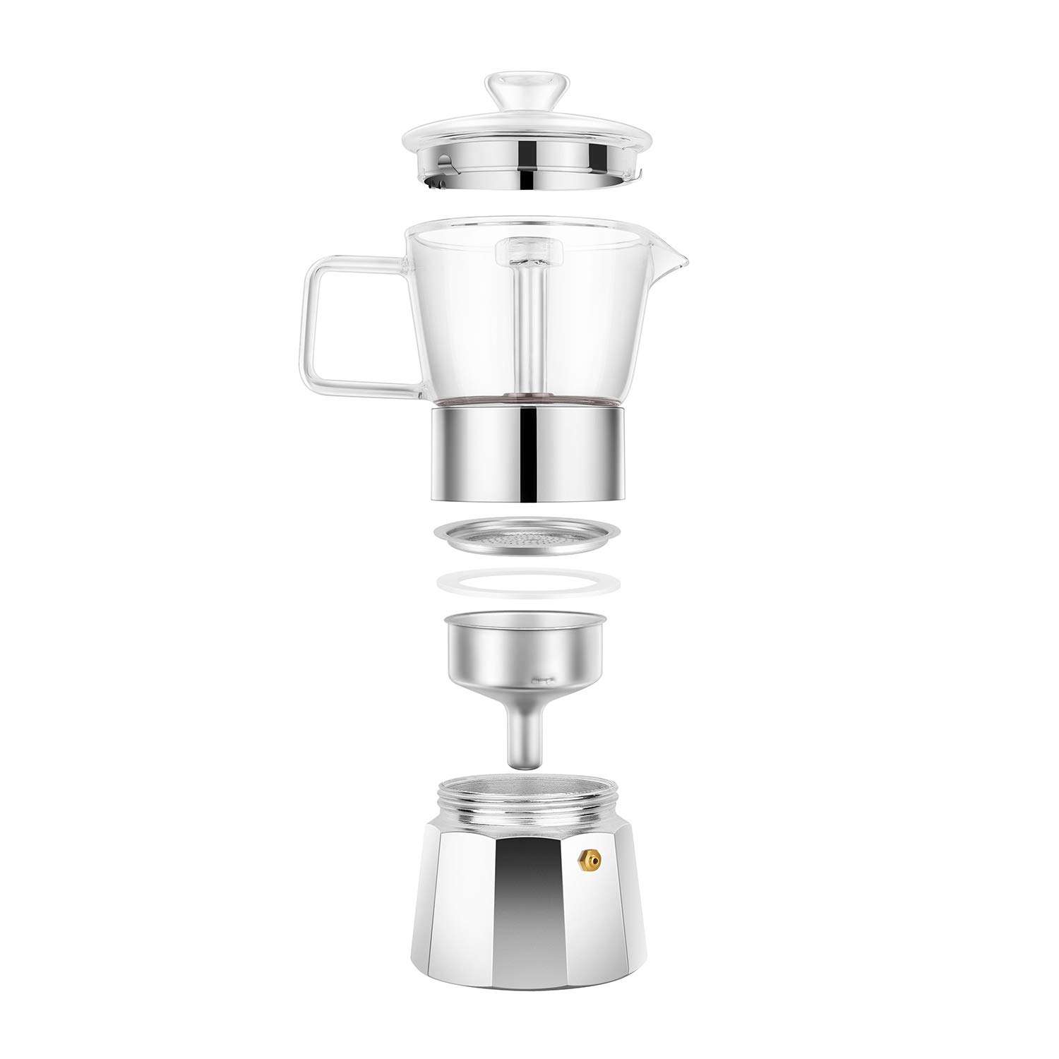 Geesta Moka Pot Premium Crystal Glass-Top Stovetop Espresso Moka Pot - 6 cup - Coffee Maker, 240ml/8.5oz/6 cup (espresso cup=40ml) Coffee Lover Gifts Ideas 2