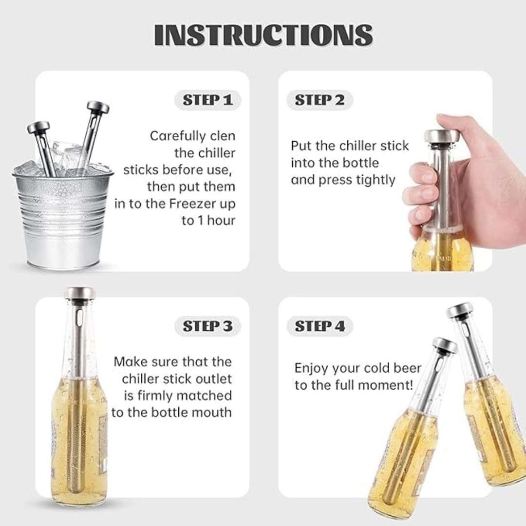 Stainless Steel Beer Cooling Chiller Sticks with Bottle Opener (2 Pcs) Reusable Freezer Safe Chilling Rods Chill Drinks Fast without diluting drink Unique Gift for Dad Father’s Day Boyfriend Christmas 5