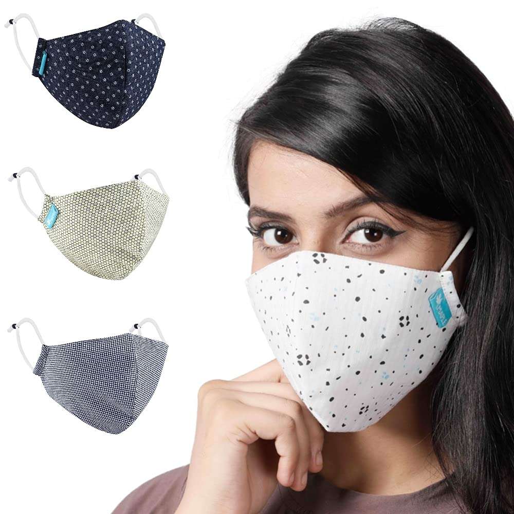 Maple MP-01 Unisex Fine Cotton Face Mask Reusable & Washable- (Pack of 4) , Dust/Pollution Protection 3 Layer Cloth Face Cover for Men ,Women & Teens Girl Boy Printed Multicolor Quality Breathable Mask (PACK OF 60) 1
