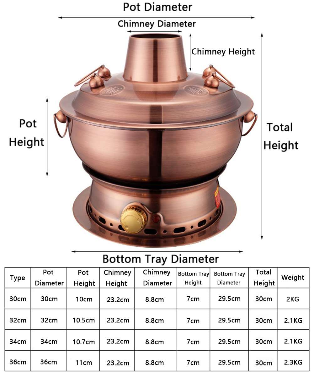 Copper Hot Pot,Vintage Shabu Pot,Vintage Copper Shabu Hot Pot Pan, Food Grade Stainless Steel Charcoal Shabu Hotpot Cooker Chinese Traditional Stew Pot Soup Pot Cookware for Home K ( Color : Gold , Si 6