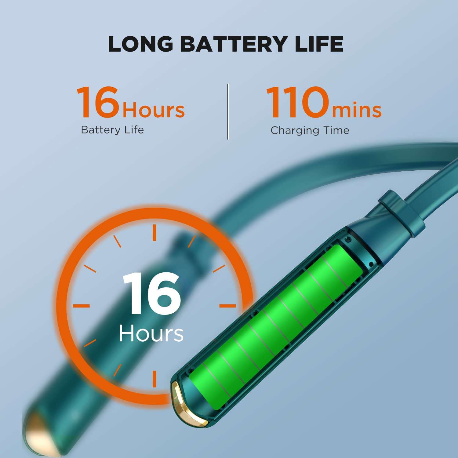 HTC Neckband Headphones Bluetooth 5.3 Noise Cancelling Earbuds, Magnetic Stereo Earphones with Hall Function for Calling, Exercising -10mm Drivers/Game Modes/16H Playtime/IPX5 Waterproof- Green 3