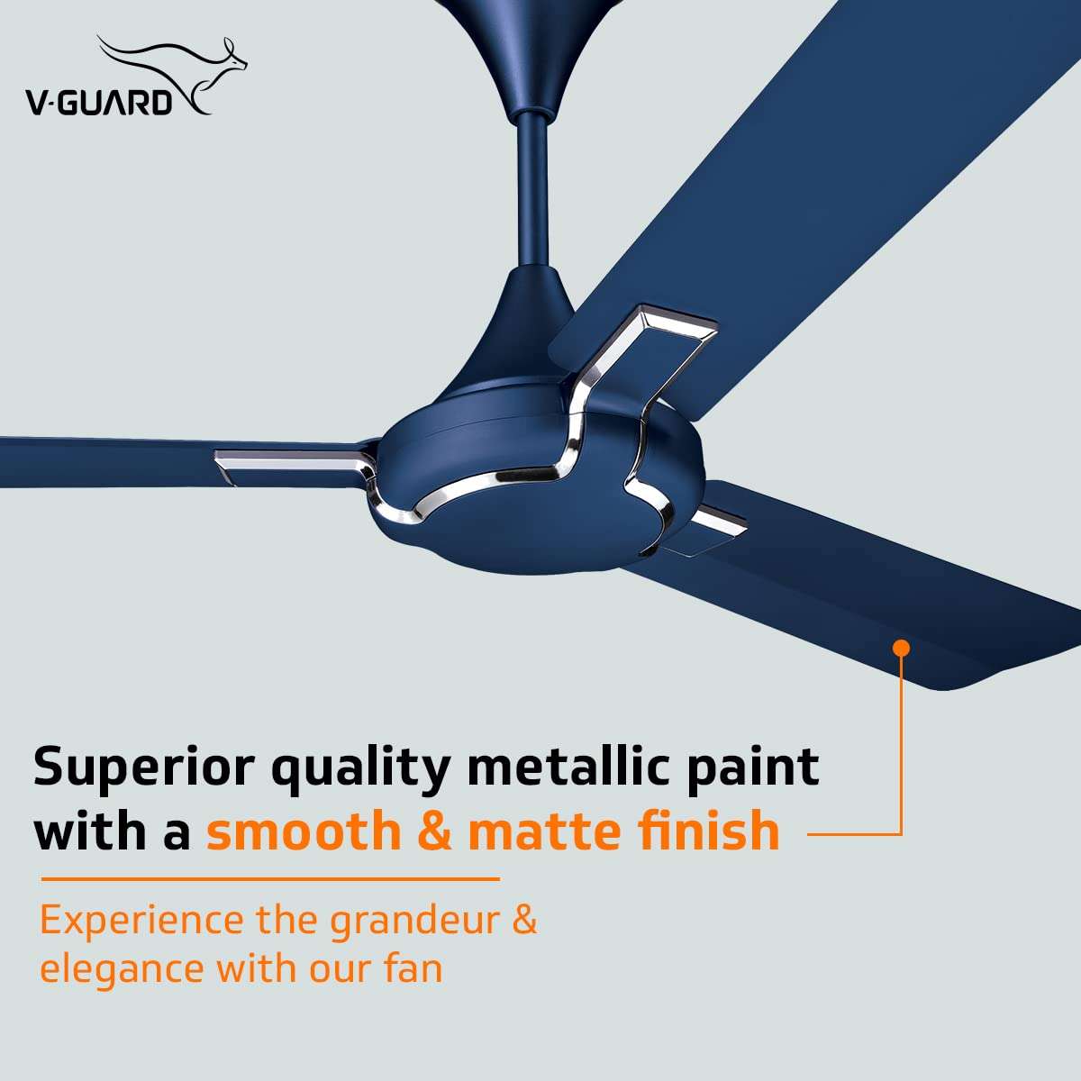 V-Guard Exado Pro AS Anti Dust High Speed Ceiling Fan for Home | Energy Efficient | RIBAND BLUE MATTE | 1200mm | 400 RPM | Powerful Air Delivery of 240 m3/min Dust Repellent Technology Easy to Clean 5