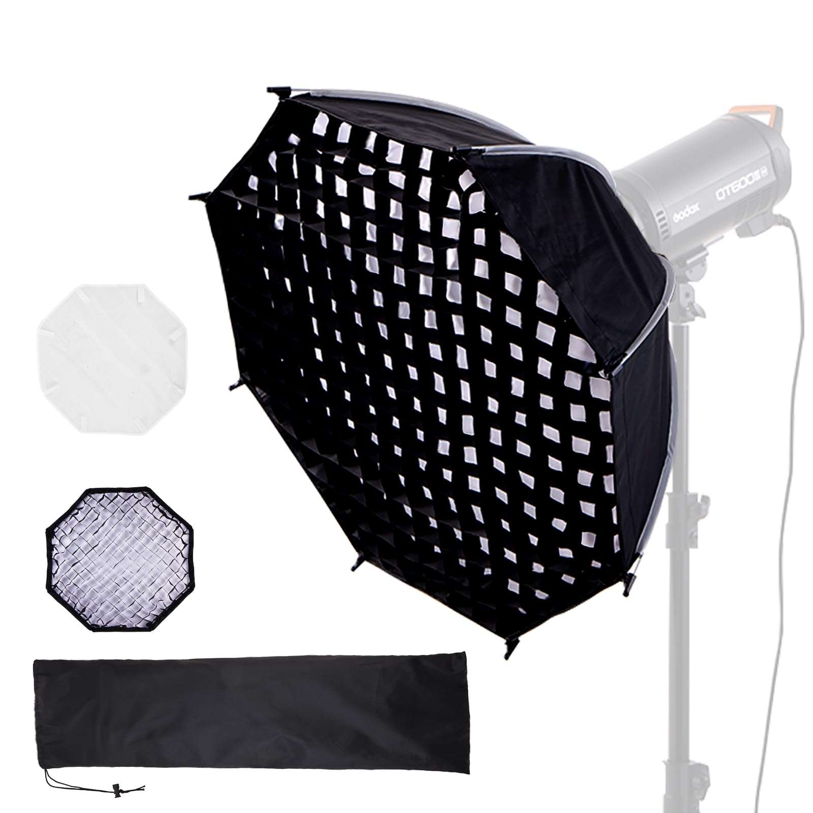 23.6"/60cm Bowens Mount Softbox, Quick Release Octagonal Softbox with Honeycomb Grid, Light Diffusers, Carrying Bag, Professional Soft Box for Studio Photography Lighting Flash 1