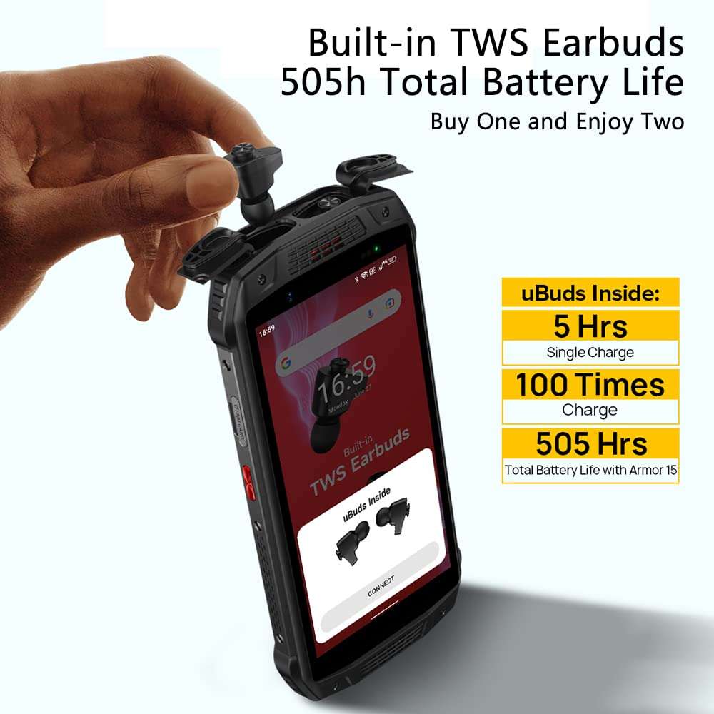 Ulefone Armor 15 Rugged Phone, Android 12 4GB+64GB, 16MP Camera + 8MP Camera, 5.93" HD+ Screen 9600mAh Battery Dual 4G Rugged Phone Support NFC GPS 3