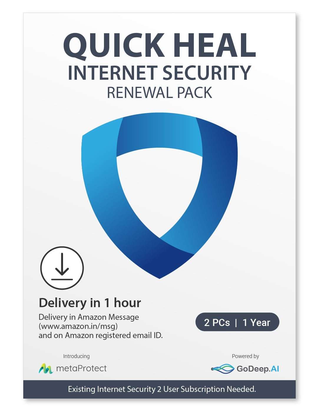 Quick Heal Internet Security Renewal Upgrade - 2 Users, 1 Year (Single Key) (Email Delivery In 1 Hour- No Cd)- Existing 2 User Internet Security Subscription Needed 1