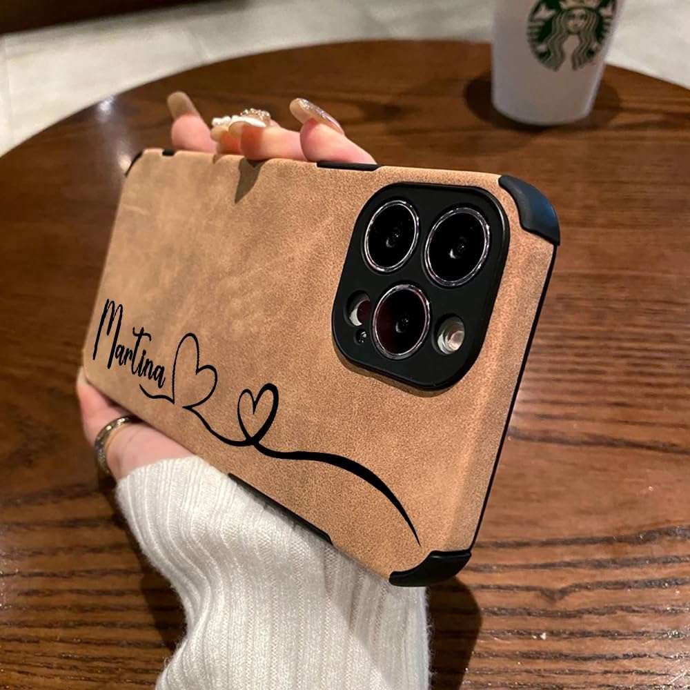 Custom Name Phone Case for iPhone 14 Pro Max - Beautiful Line With Heart Phone Case - Custom Leather Phone Case - Custom Name Case For iPhone 14,13,12,11 Pro Max,X,XS,XR,7,8 Plus - Shockproof Case. 4