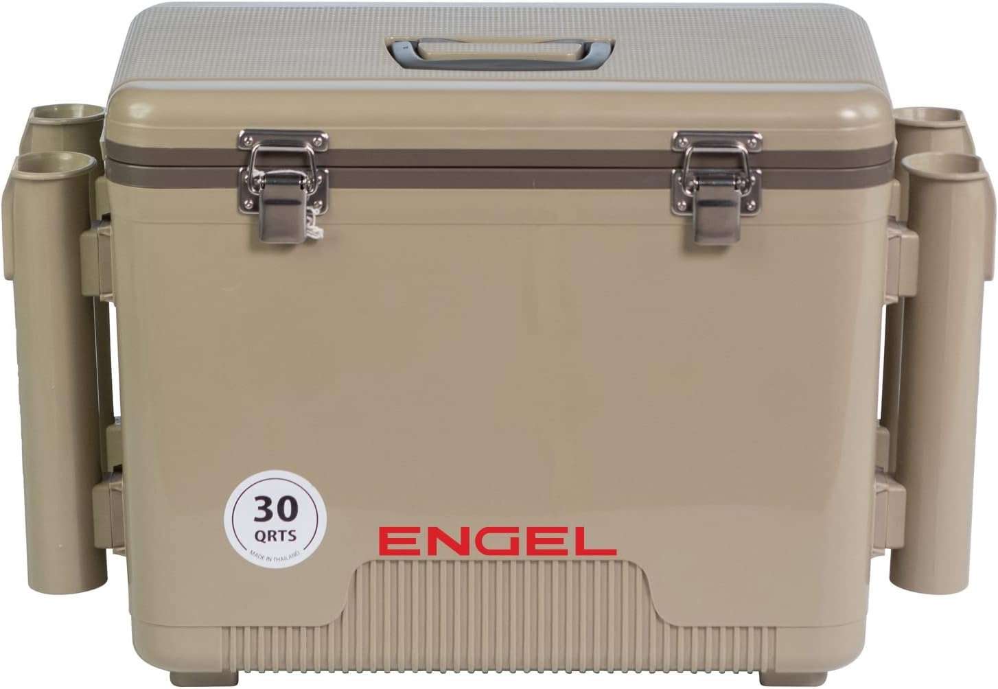 Engel UC30 30qt Leak-Proof, Air Tight, Fishing Drybox Cooler with Built-in Fishing Rod Holders, Also Makes The Perfect Hard Shell Lunchbox for Men and Women in Tan 1