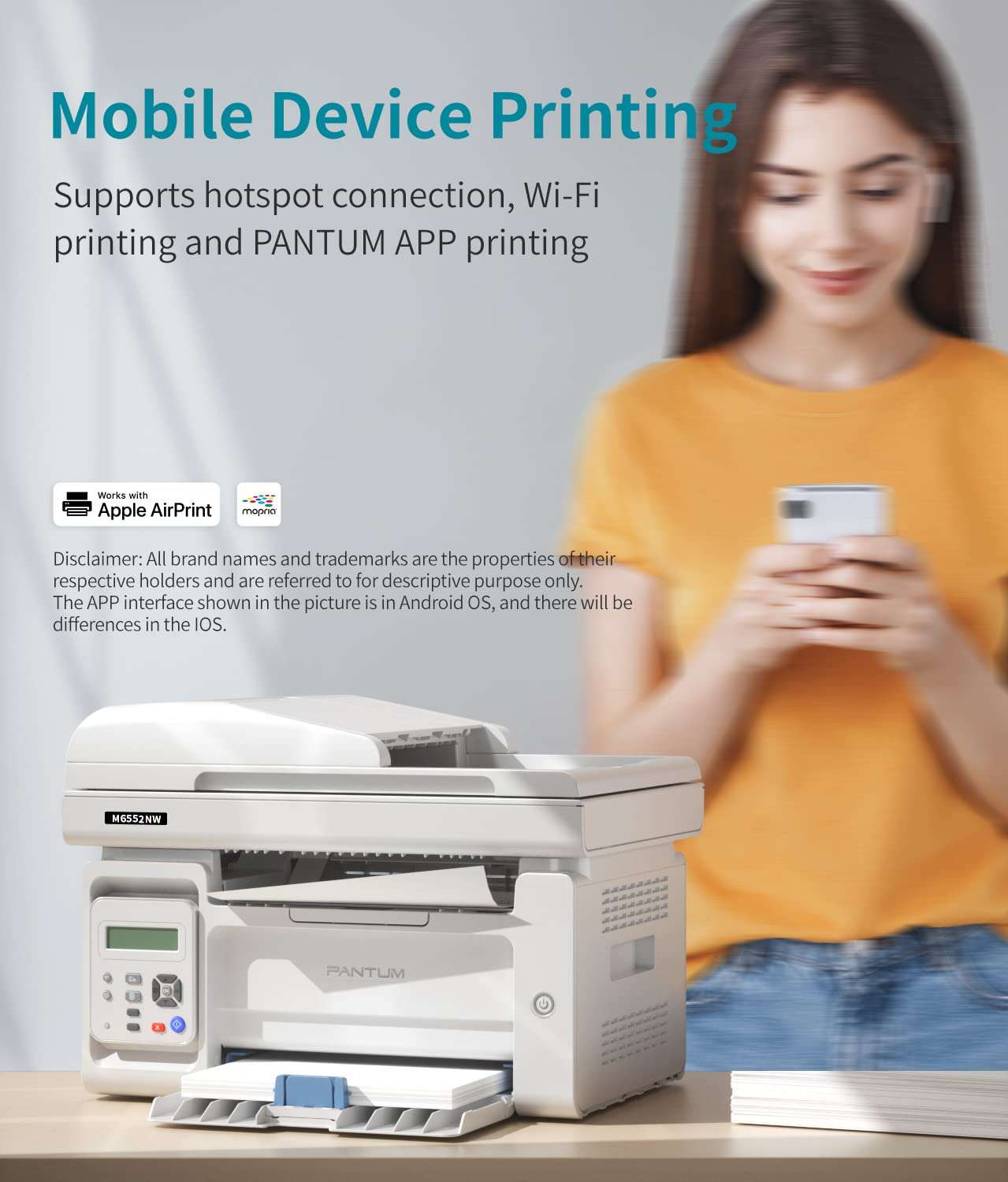 PANTUM All in One Laser Printer Scanner Copier with Auto Document Feeder, Wireless Multifunction Black and White Laser Printer, M6552NW(W4G61A) White with PB-211 Toner 2