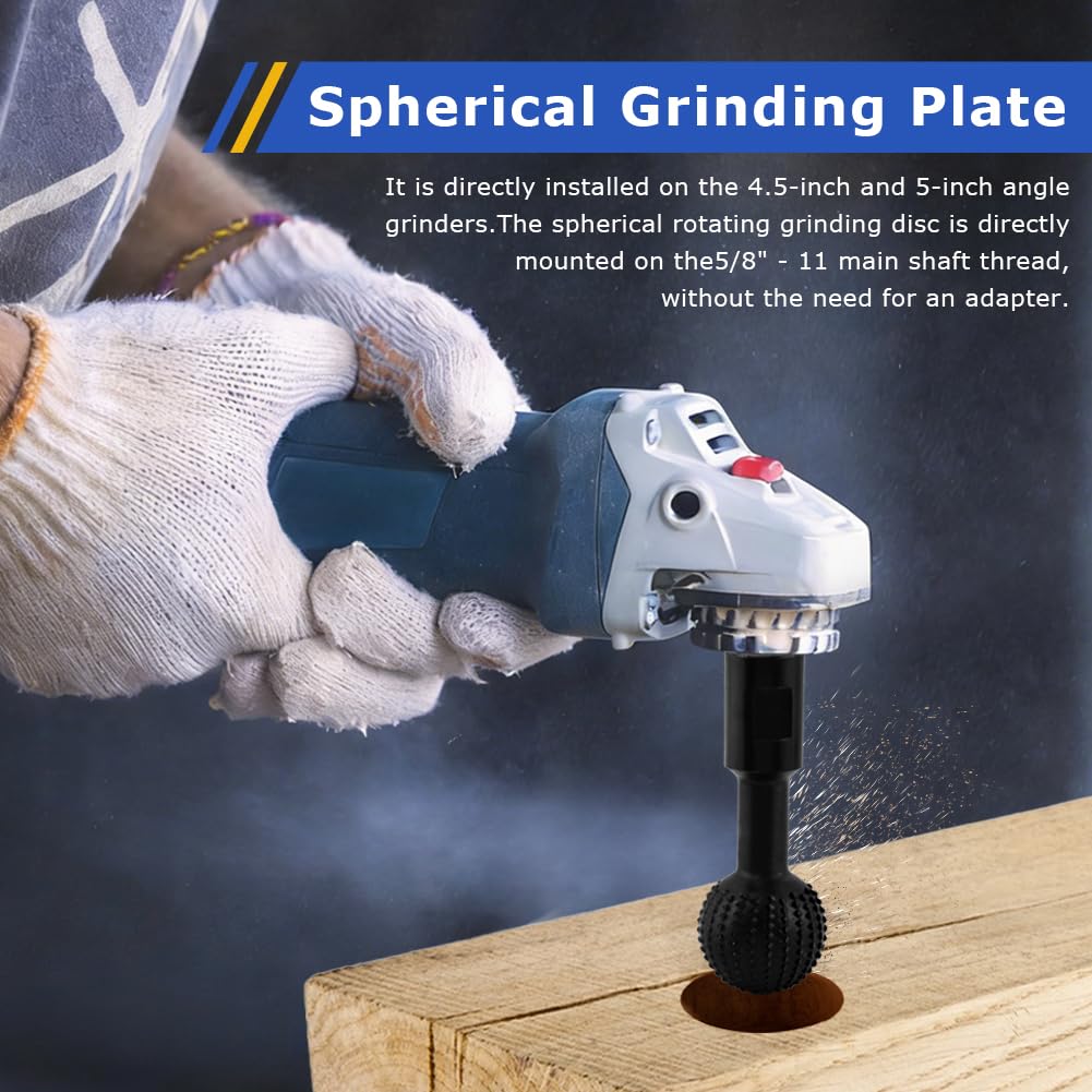3PCS Sphere Rotary Burr, 360° Sphere Rotary Burr,5/8-11 Thread Ball Gouge Attachments for 4-1/2" & 5" Angle Grinders Carbide Steel Power for Wood Hollowing, Slotting, Engraving 4
