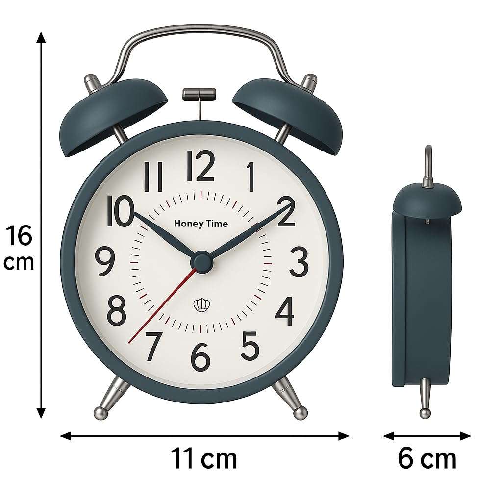 CBK Analog Alarm Clock for Heavy Sleepers Loud Clock for Adults,Metal 4.5 Inches Twin Bell Table Clock with Backlight Alarm Clocks for Students Decoration Bedroom/Office(Metalic Green Big) 6