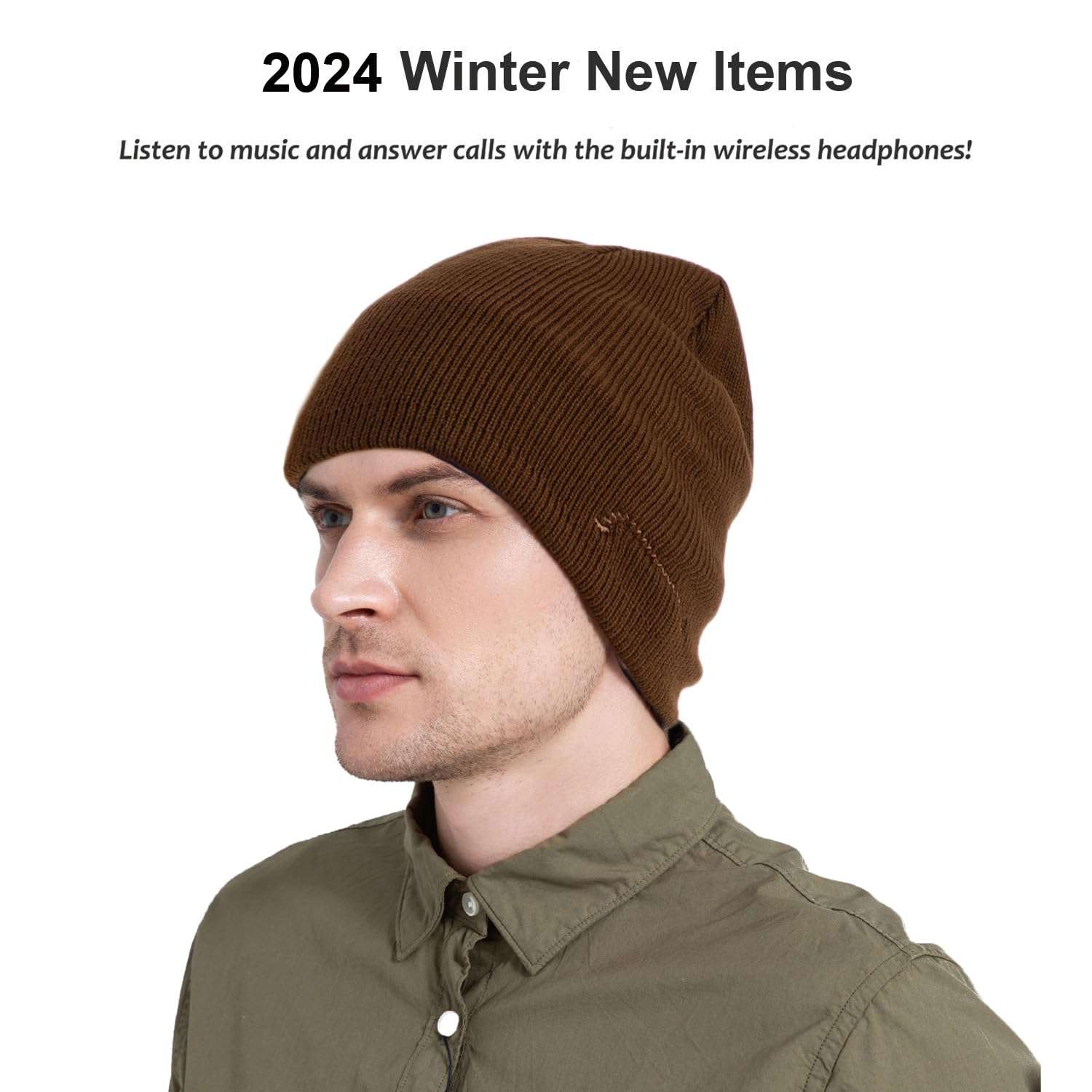 beanie Bluetooth, MUSICBEE Bluetooth V5.2 Wireless Knit Winter Cap, 24 Hour Play time, Built-in Microphone and HD Stereo Speakers(Black 5