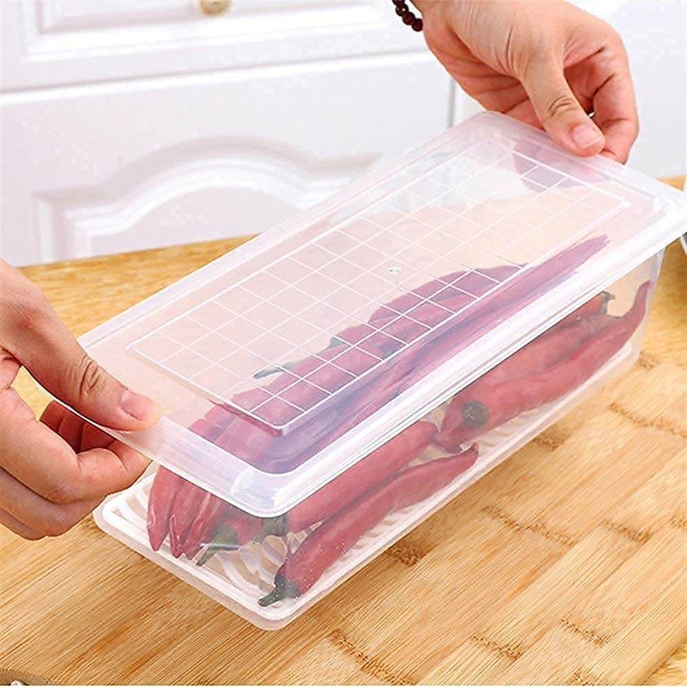 LEELA'S Food Storage Container, Fridge Organizer Case With Removable Drain Plate Stackable Freezer Storage Containers Keep Fresh For Storing Fish, Meat, Vegetables (1500ML) 3