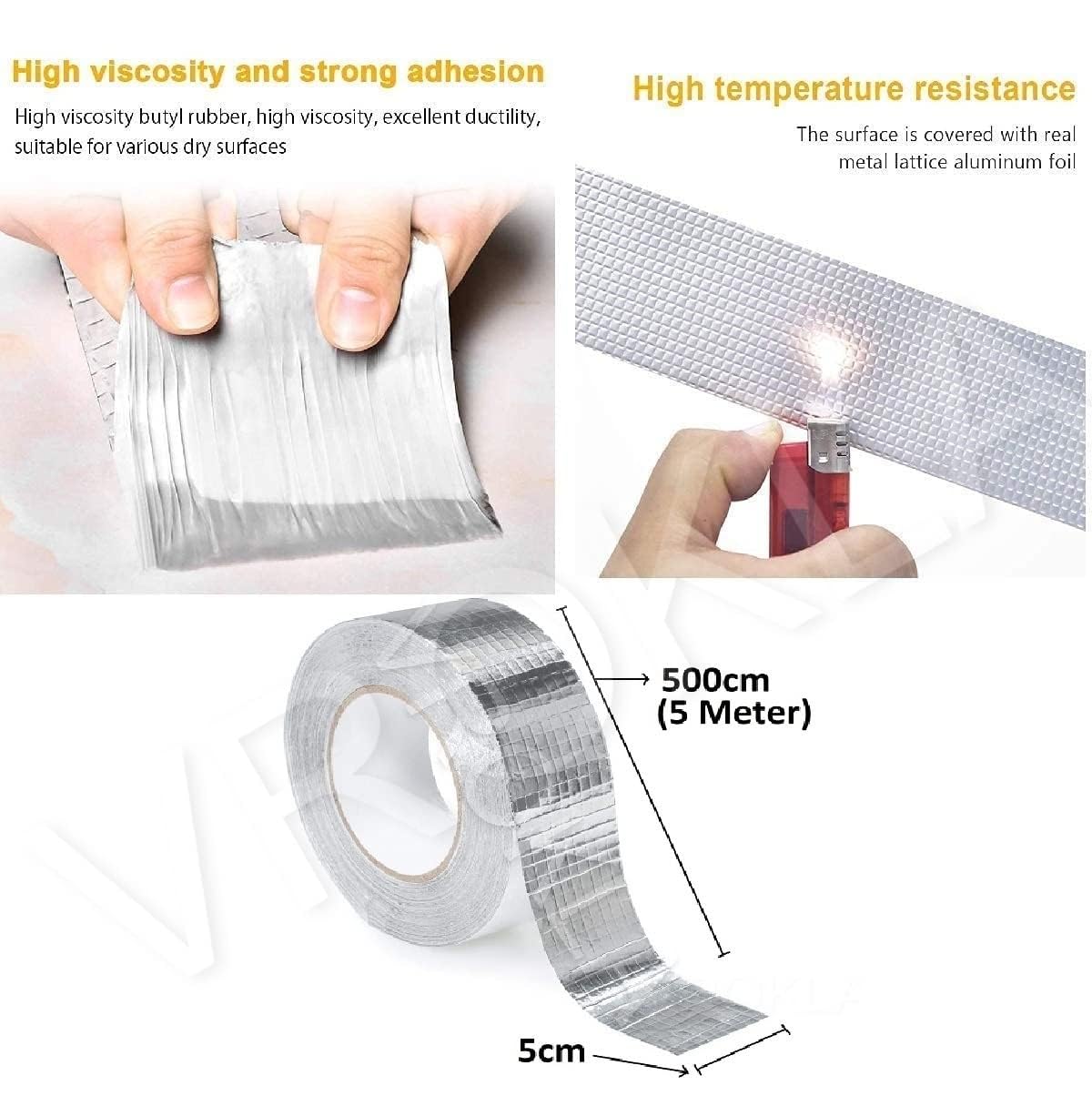 Bluedeal Leakage Repair Waterproof Tape for Pipe Leakage Roof Water Leakage Solution Aluminium Foil Tape Waterproof Adhesive Tape Sealing Butyl Rubber Tape for Surface Crack, Pipe (5cmx5m) (Silver) 6