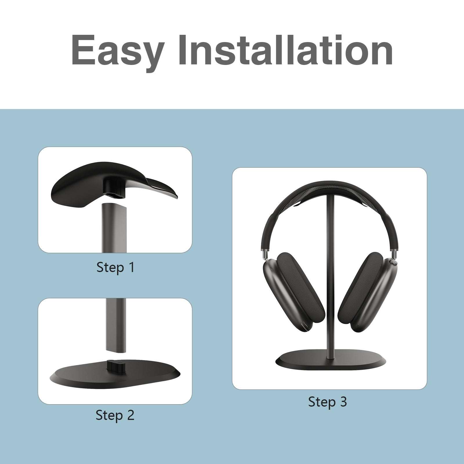 DR·AMIU Headphone Stand, Headset Holder for Desk with Aluminum Supporting Bar Compatible with All Over-Ear On-Ear Headphones Size, Black 5