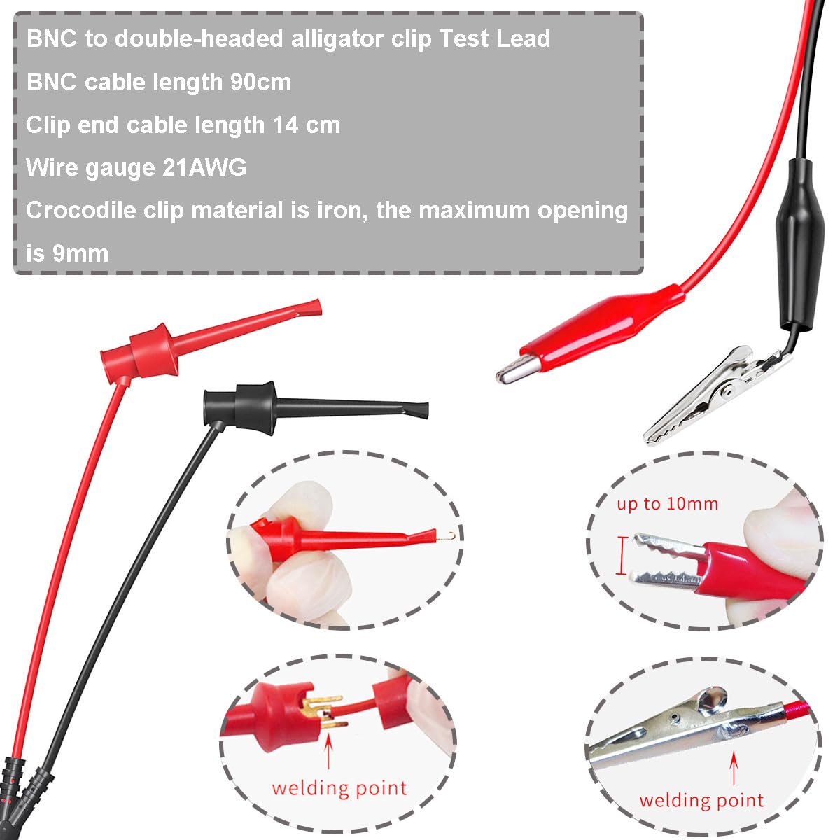 DKARDU 3 pcs BNC Test Leads Set Oscilloscope Probes BNC to Alligator Clips/Dual Stackable Banana Male Plug/Test Hook Clips Lead Cable,with BNC Male Plug to 2X Connector 5