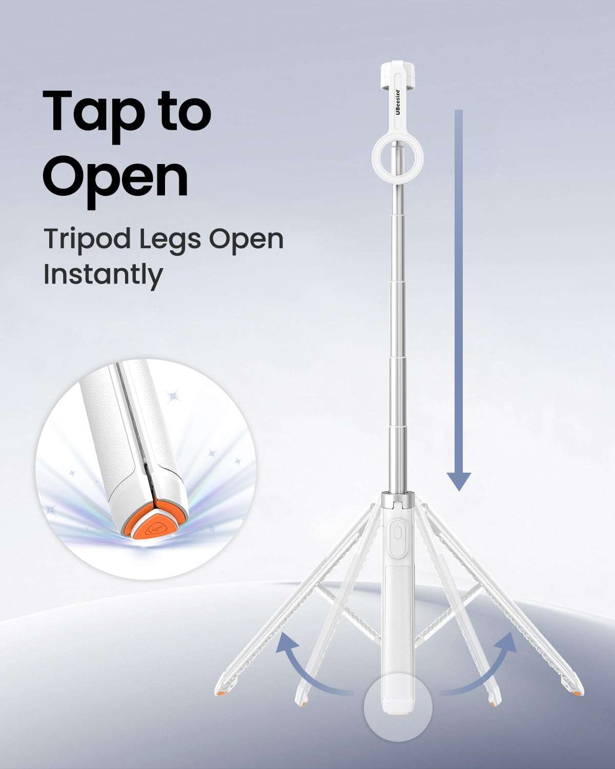 UBeesize 70" Auto-Open Magnetic Tripod for iPhone, MagSafe Selfie Stick with Remote, Portable Phone Stand for Recording, Travel and Vlogging, Compatible with iPhone/Android (White) 3