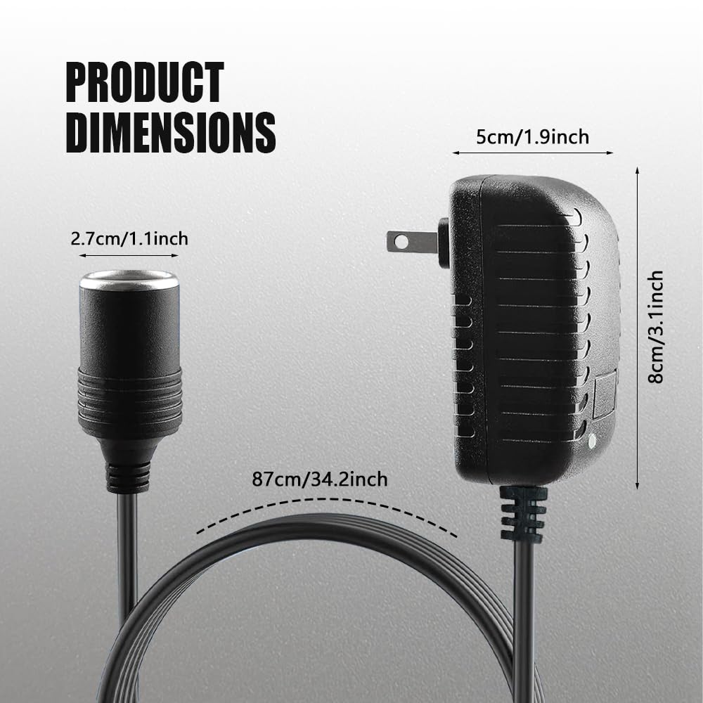 Tecledsn AC to DC Converter, Cigarette Lighter Adapter, 100-240V to 12V 2A 24W Car Cigarette Lighter Socket, Auto AC/DC Power Supply Adapter Transformer for Inflator, Refrigerator & Other Car Devices 3