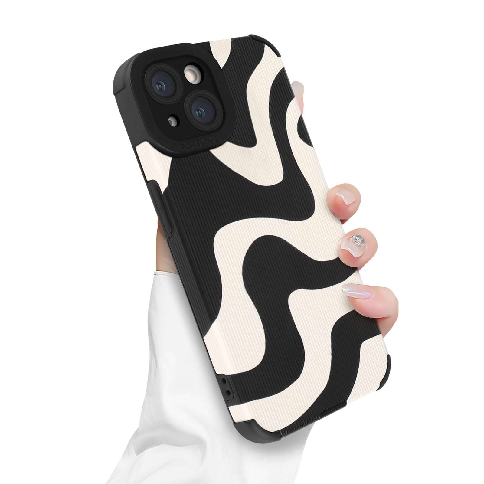 Newseego for iPhone 14 Case, Cute Zebra Wave Pattern Design Case for Women Girls Soft TPU Bumper Anti-Scratch Shockproof Full Camera Protective Case Cover for iPhone 14-Black White 1