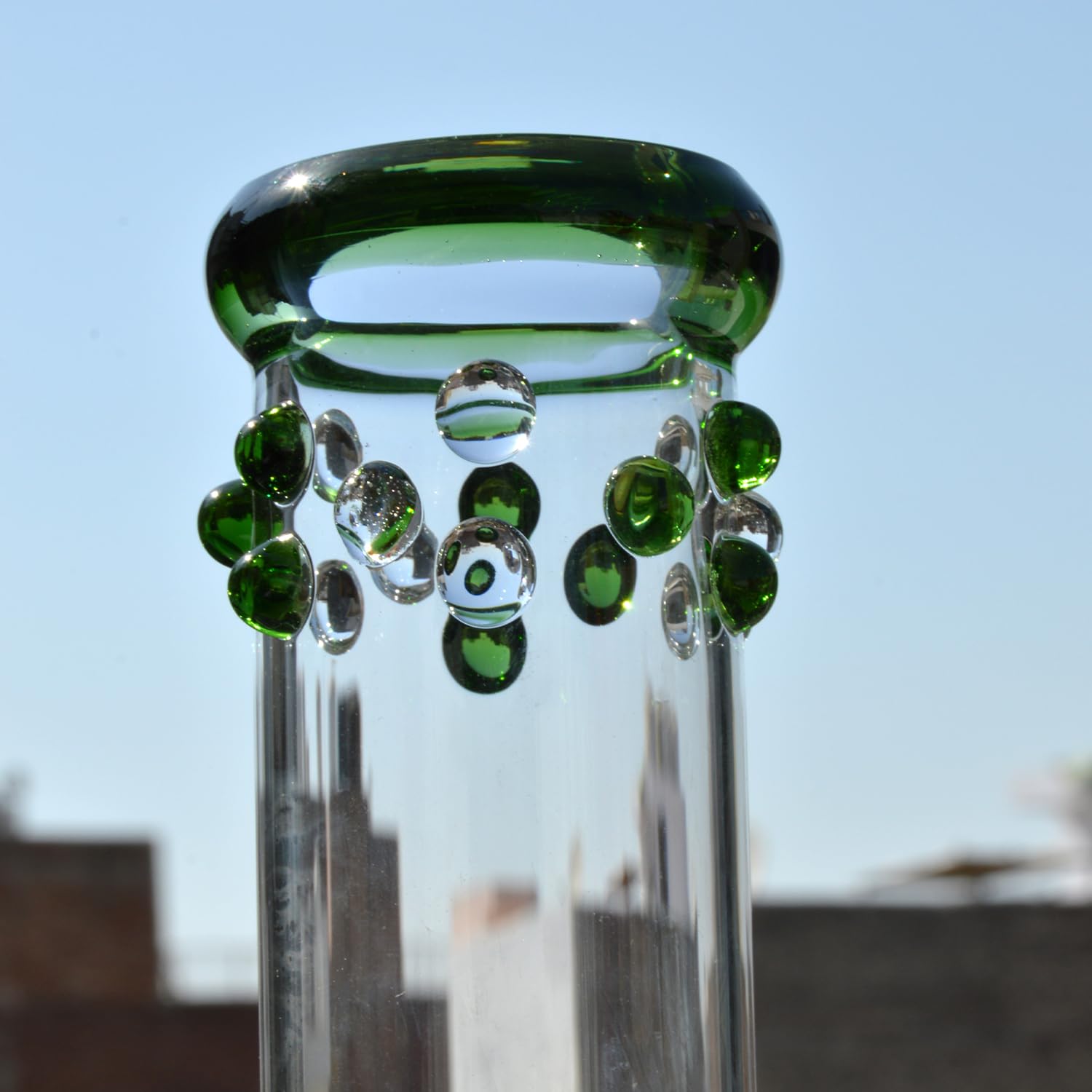 AL - Rasta Borosilicate Glass Banta Double Percolator Bong (16 Inch 50mm) + Free Glass Filters + 1 Brush + 1 Down Stem + 1 Herb Cap + Bong Cap Silicone Plug 3
