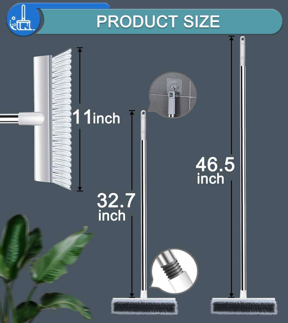 Atcan Bathroom Cleaning Brush with Long Handle 2 in 1 Floor Scrub Brush with Squeegees with Wiper Tough Bristle for all Kind of Floor and Walls Easy Cleaning for Household (FC1) (FC2) 3