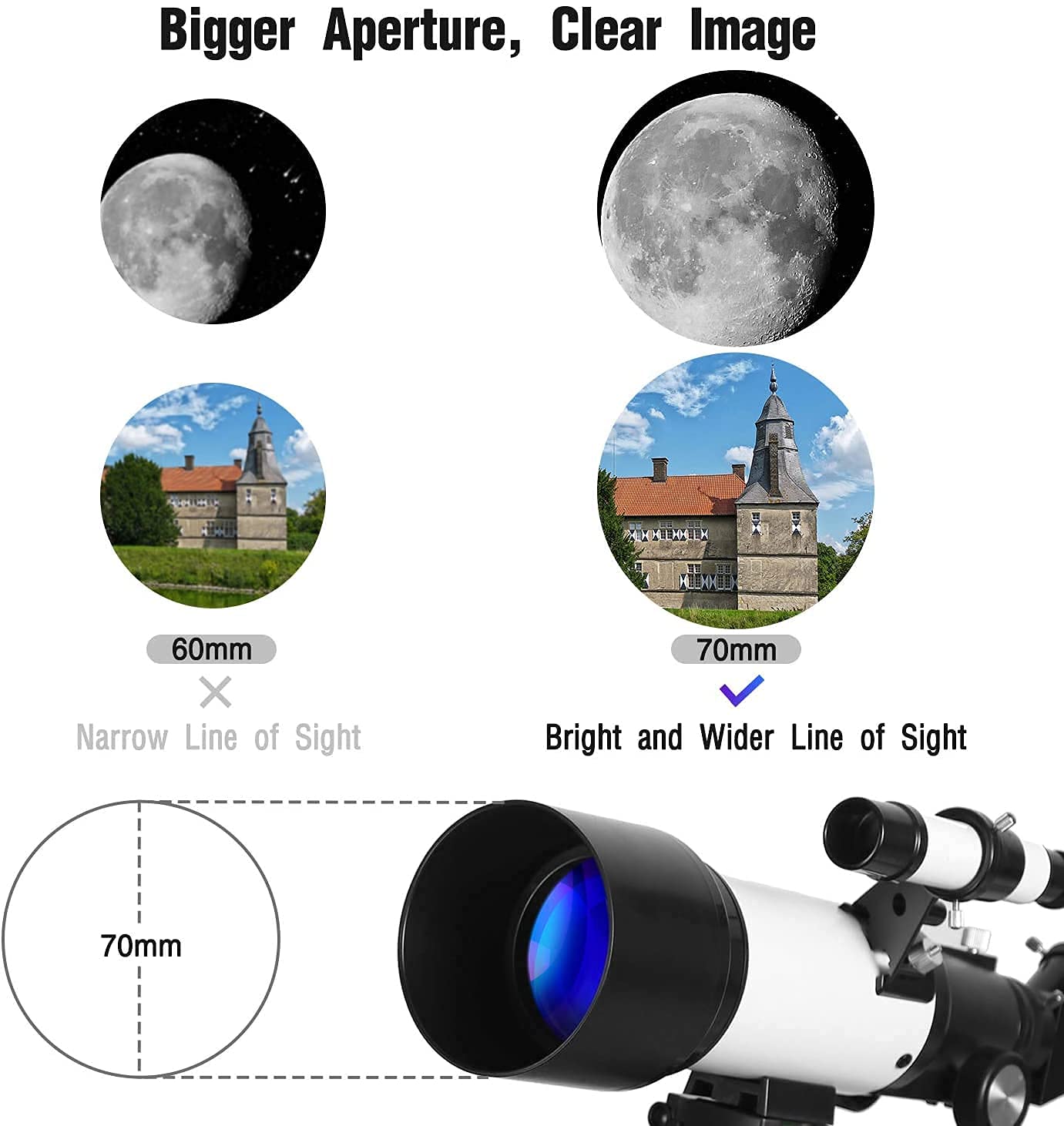 Ostin Telescope for Astronomy Beginners Kids Adults, 70mm Aperture 400mm Astronomical Refracting Portable Telescope - Travel Telescope with Phone Adapter Carry Bag 6