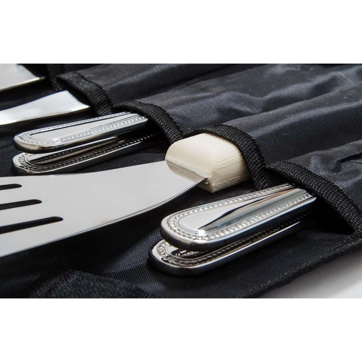 Chef Approved 18-3/4" Knife Storage Roll Bag | Professional Kitchen Tool Case with Velcro Closing Cover Flaps for Restaurant Cooking Knives | (10) Large Pockets | 18-3/4"W x 6-3/4"D, Nylon, Black 3