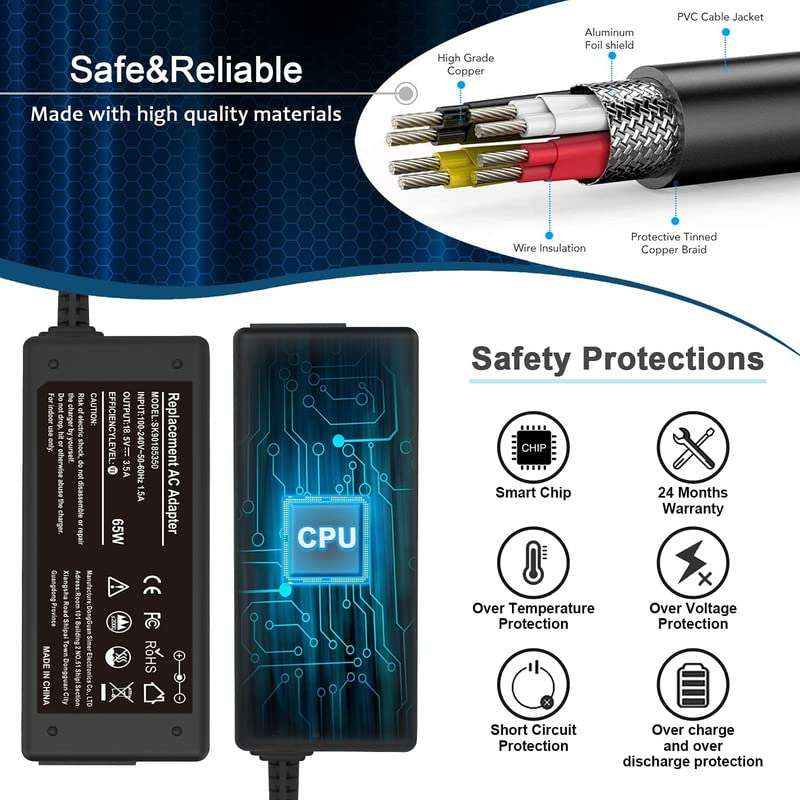TravisLappy 18.5V 3.5A 65W Laptop Charger for HP Pavilion DV6565EZ DV6635EZ DV6648EZ Pin Size 7.4MM X 5.0MM Dia Laptop Adapter with 1.5 Meter Power Cord Free 5