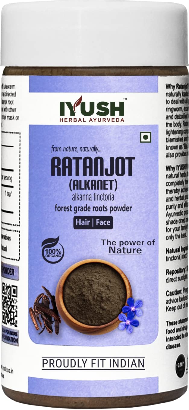 IYUSH Herbal Ayurveda Ratanjot Powder for Hair – 250gm | Ratanjot Root for Hair | Alkanet Root | Ratan Jot | Vembalam Pattai for Hair Growth | Vempalampattai for Hair Growth | Rattan Jot | 1