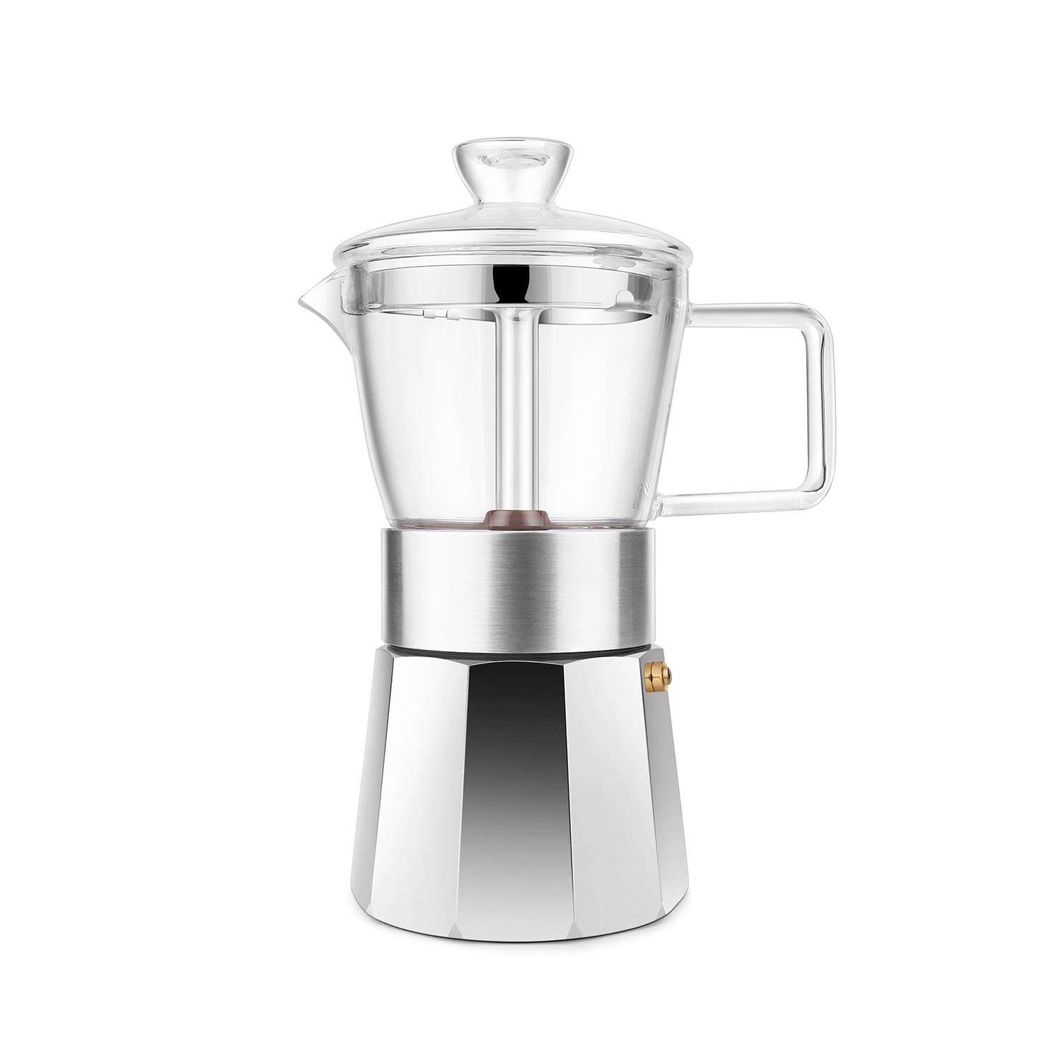 Geesta Moka Pot Premium Crystal Glass-Top Stovetop Espresso Moka Pot - 6 cup - Coffee Maker, 240ml/8.5oz/6 cup (espresso cup=40ml) Coffee Lover Gifts Ideas 1